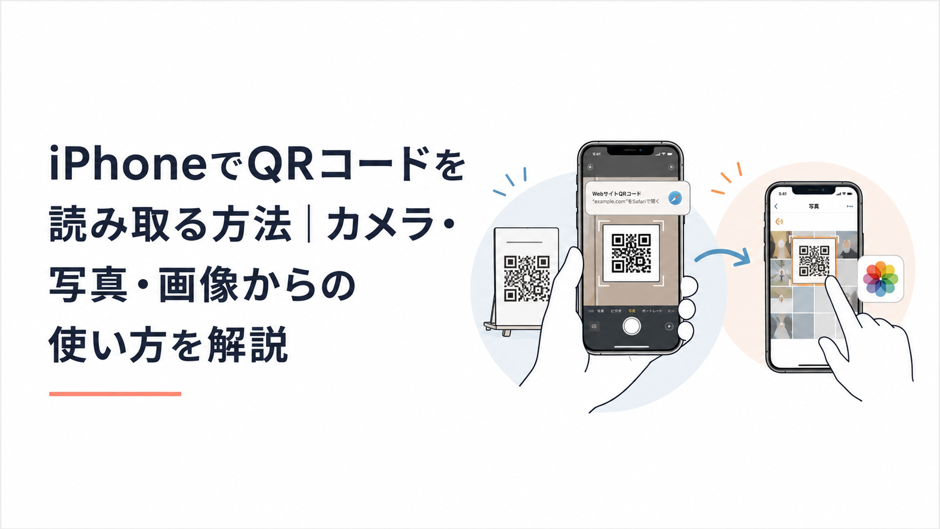 iPhoneのカメラと写真アプリを使ってQRコードを読み取る場面