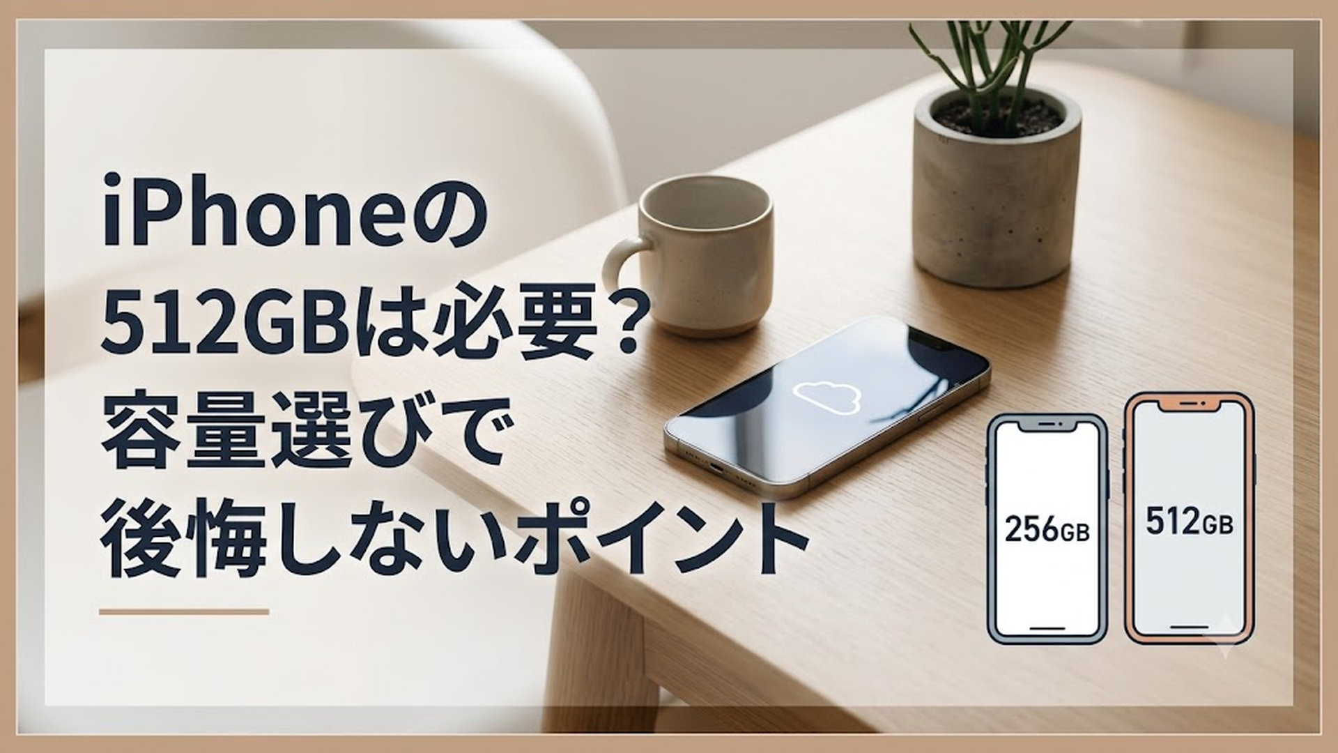 256GBと512GBのiPhoneを並べてストレージ容量を比較している場面