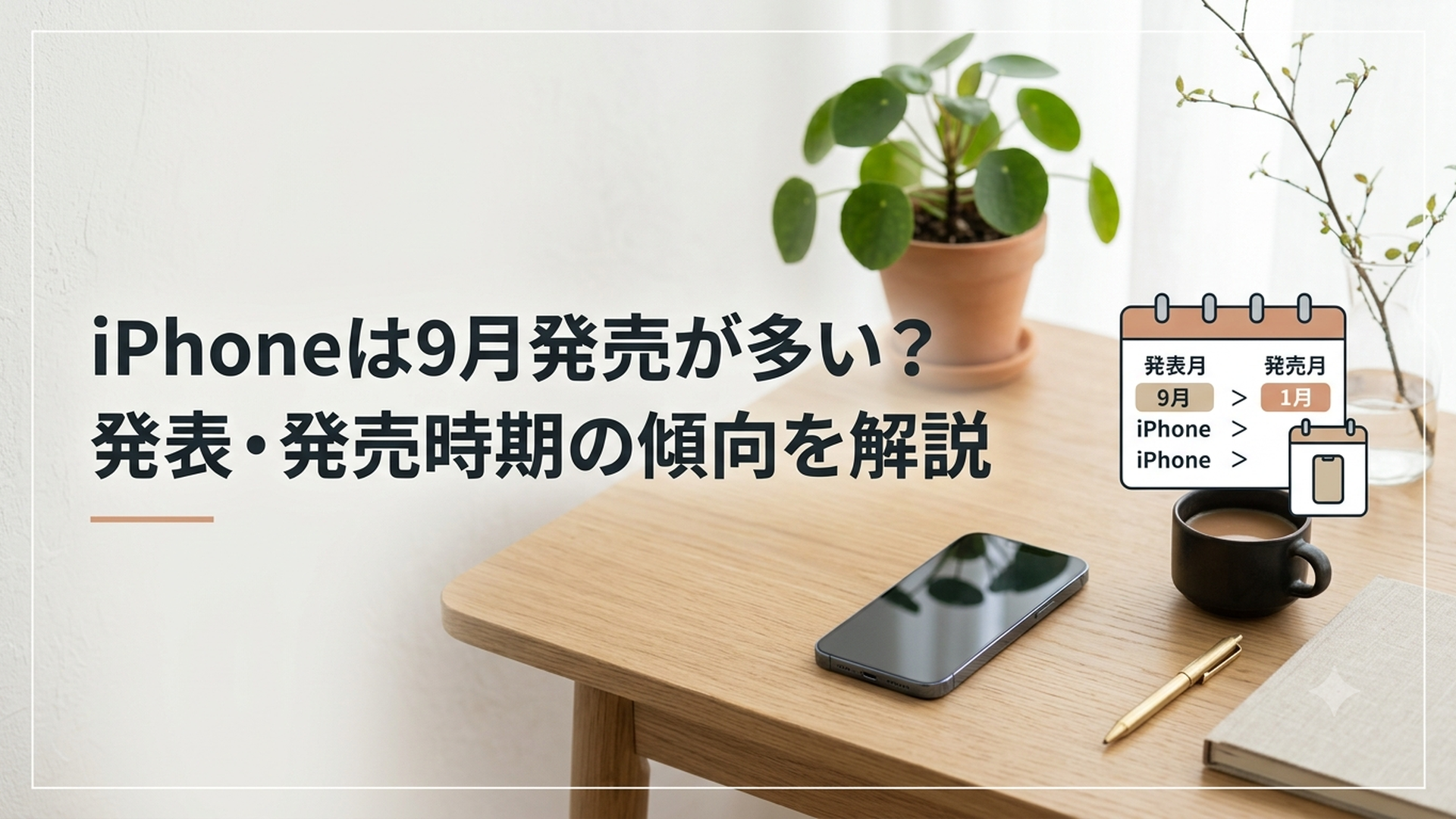 歴代iPhoneの発表月と発売月をカレンダーで比較するイメージ