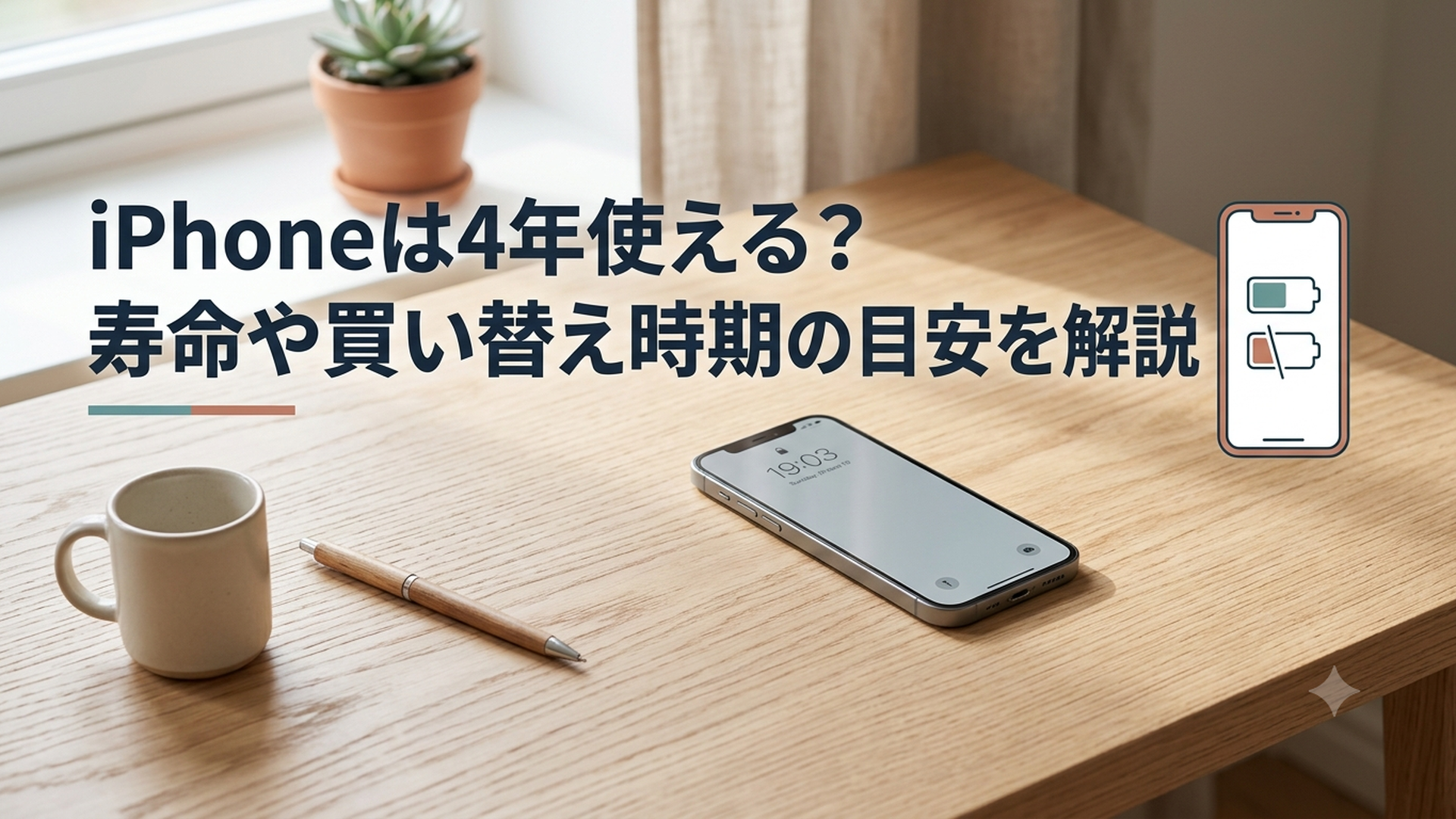 4年間使用したiPhoneとバッテリー状態や買い替え時期を確認する様子