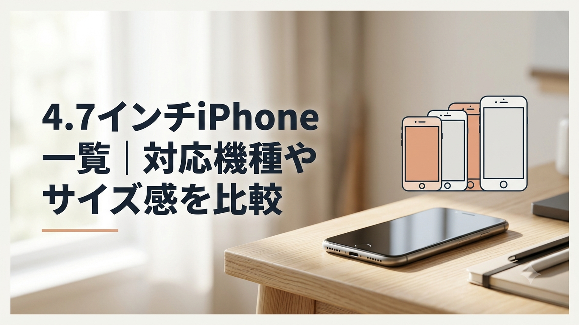 歴代の4.7インチiPhoneを並べて本体サイズとデザインを比較するイメージ