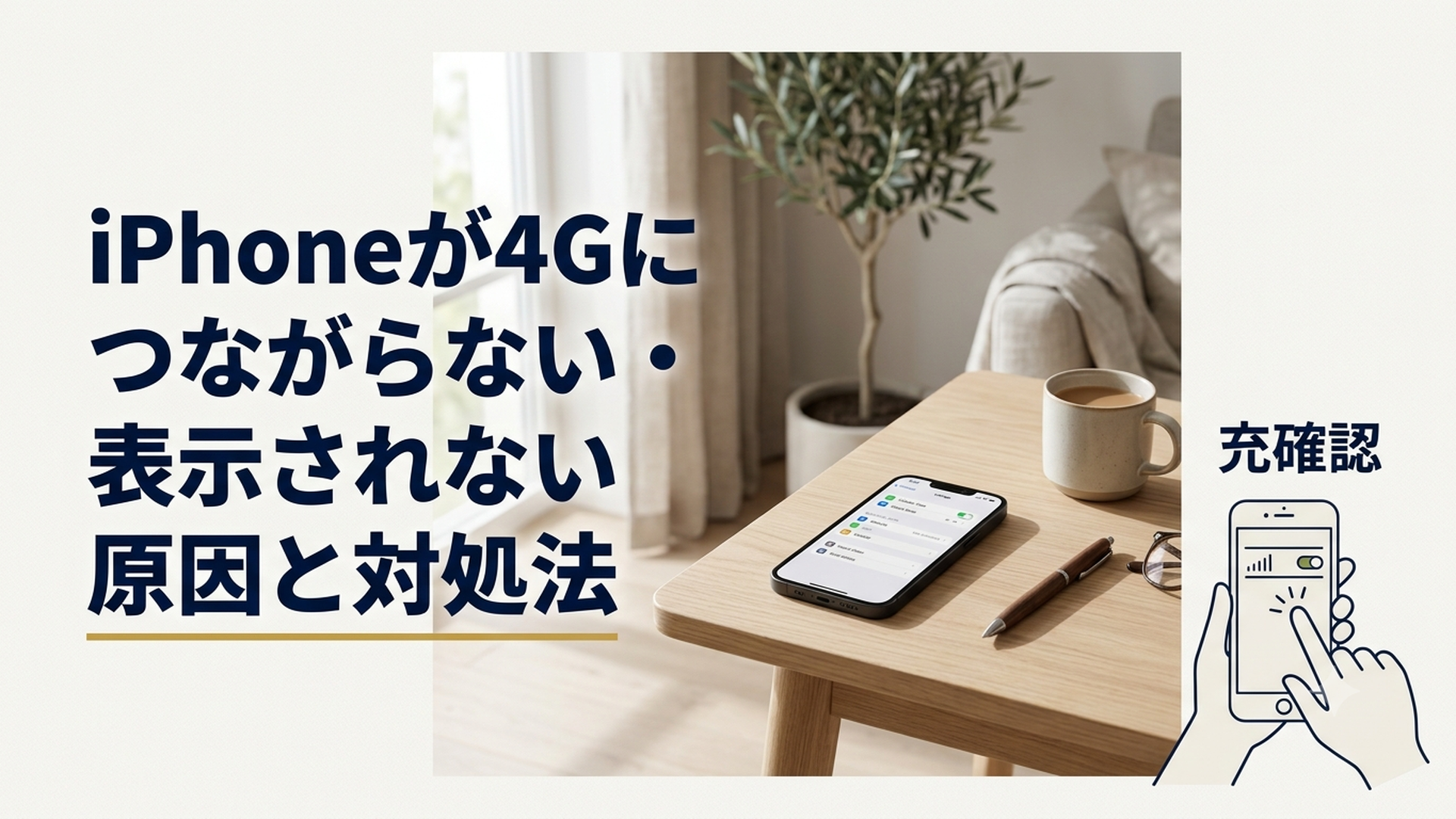 4Gが表示されないiPhoneのモバイル通信設定を確認している様子