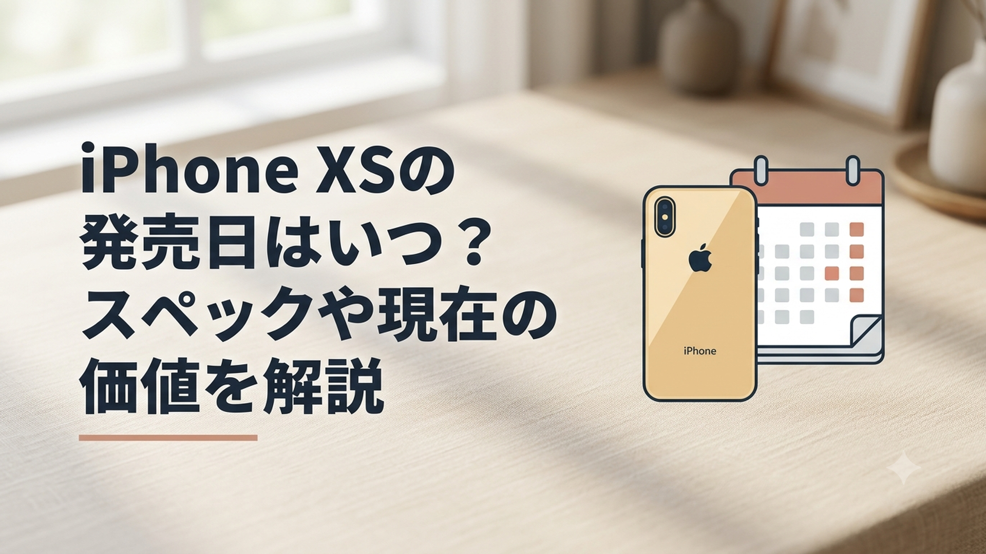 ゴールドのiPhone XSと発売日が分かるカレンダーを並べたシンプルなイメージ