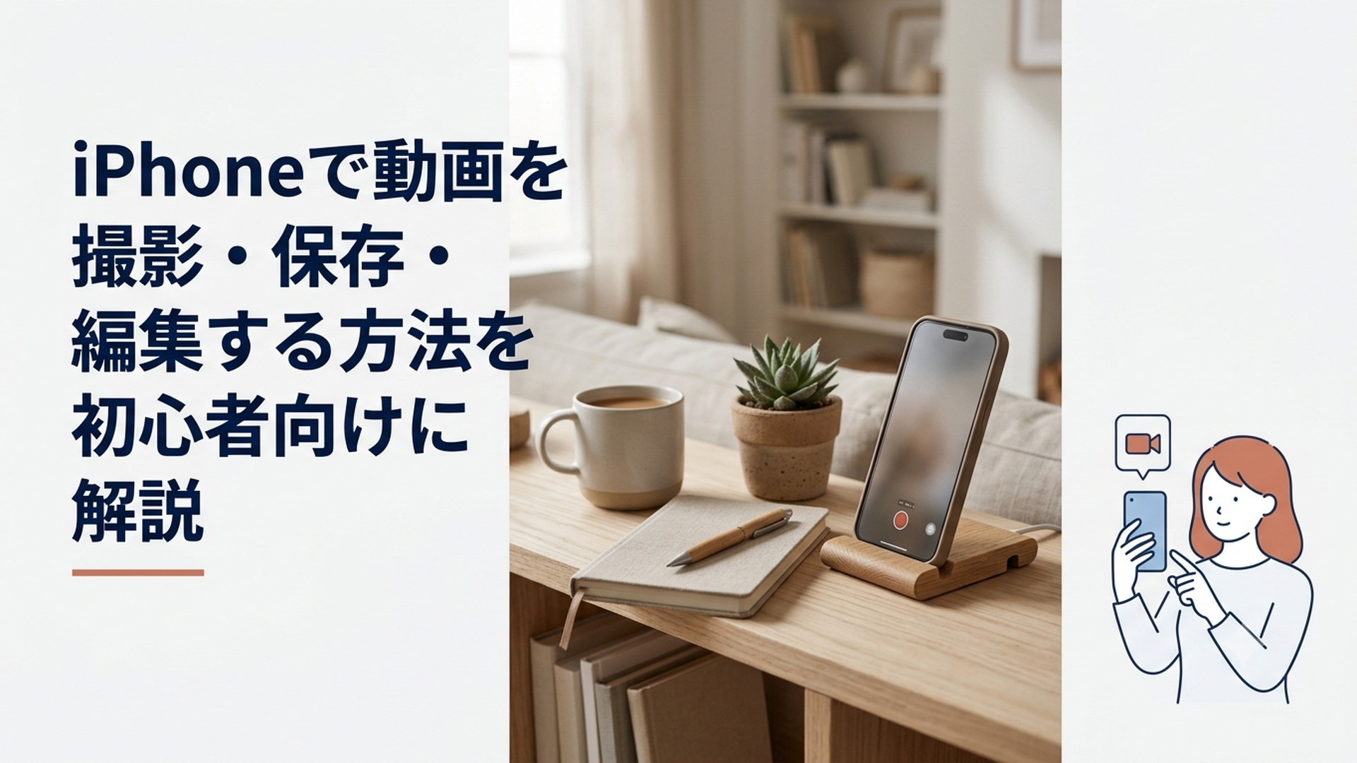 iPhoneのカメラで動画を撮影し写真アプリで確認している初心者の女性