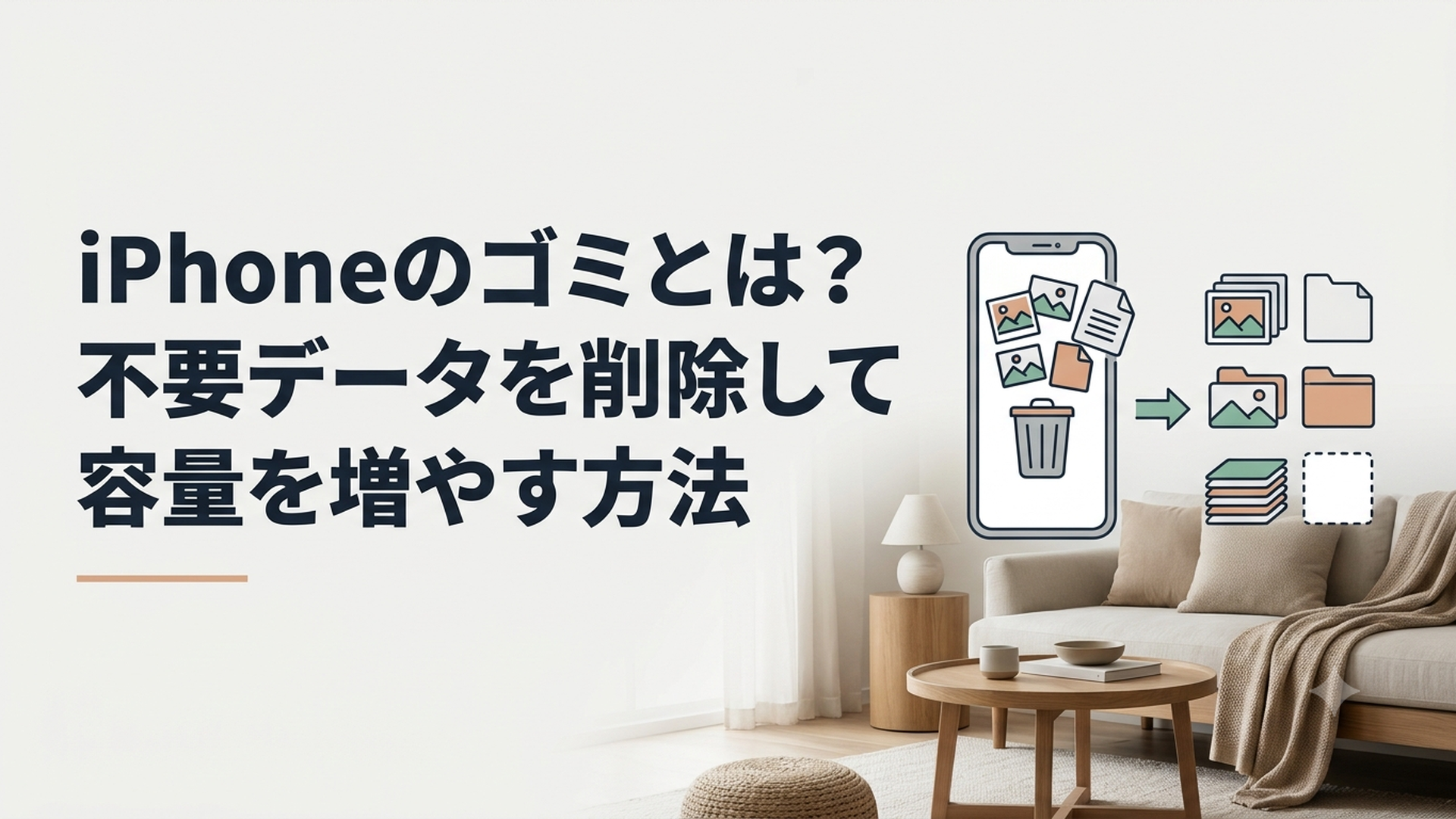 不要な写真やファイルを整理してiPhoneの空き容量を増やしている様子