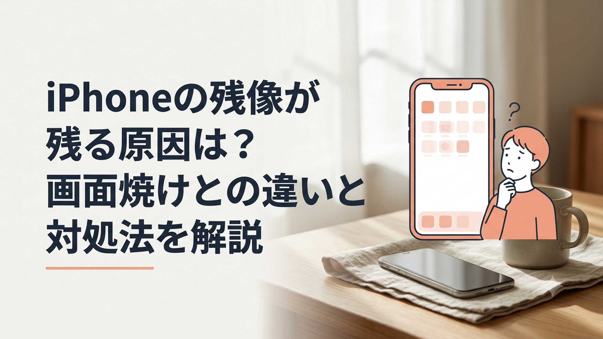 iPhoneの画面にアイコンの残像がうっすら残り困っている様子