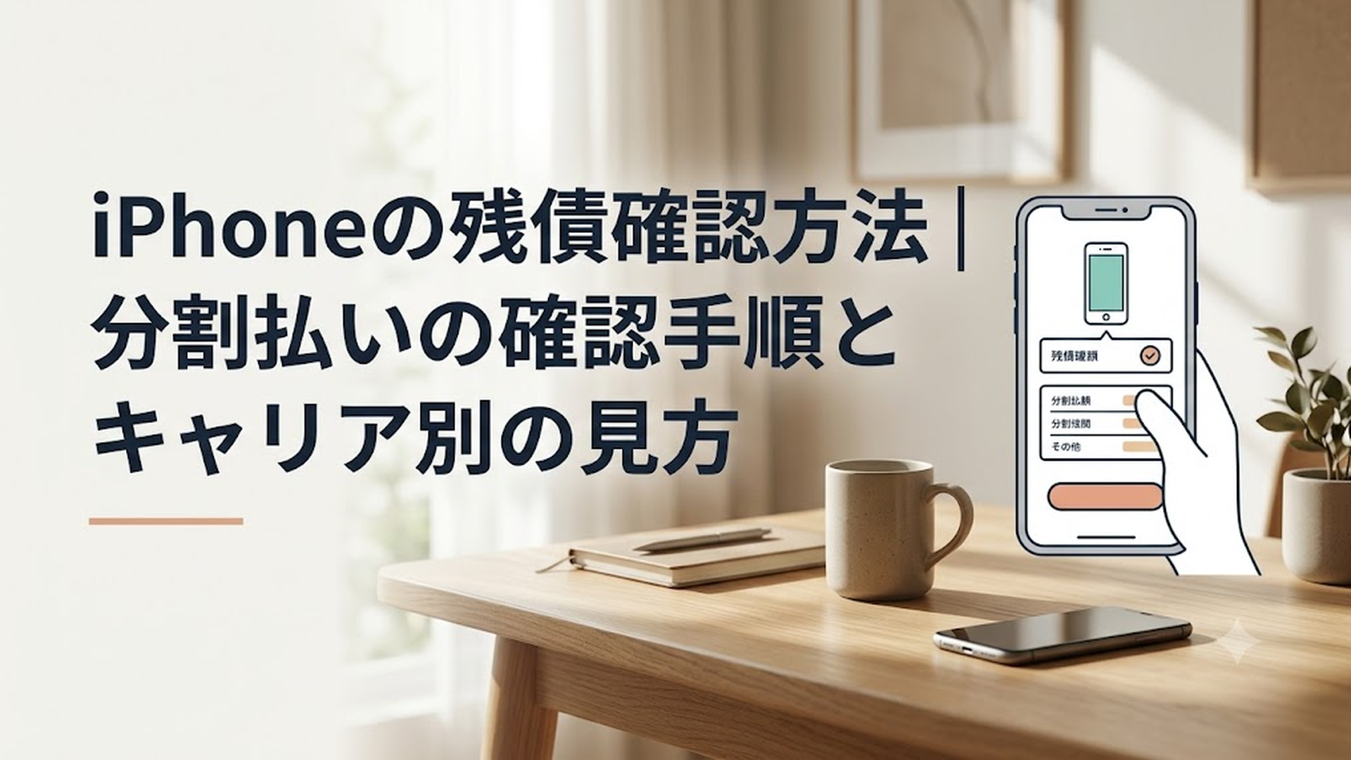 iPhoneの画面で端末代金の残債と支払回数を確認している様子