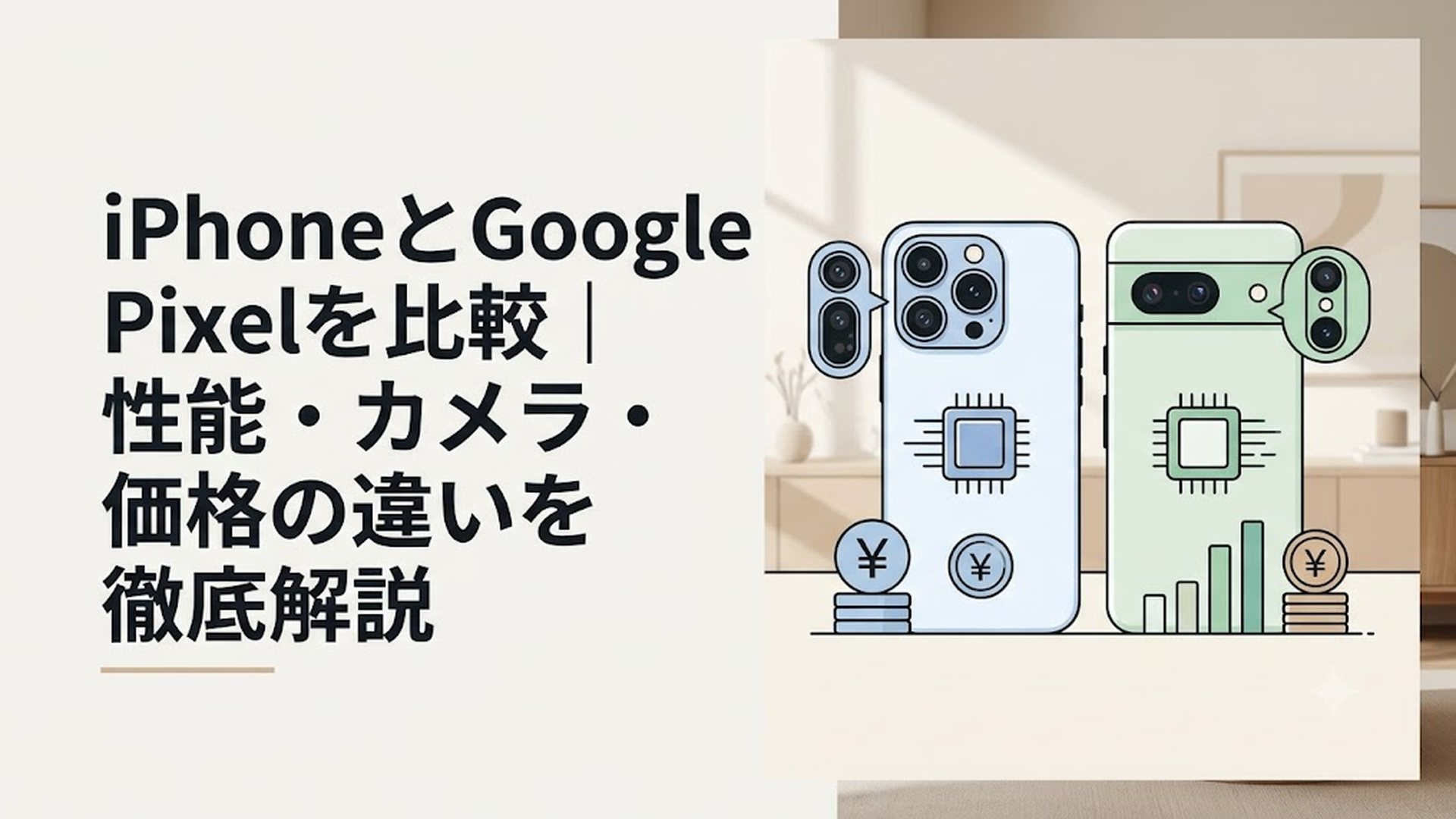 iPhone 17シリーズとGoogle Pixel 10シリーズを並べて性能やカメラを比較している様子