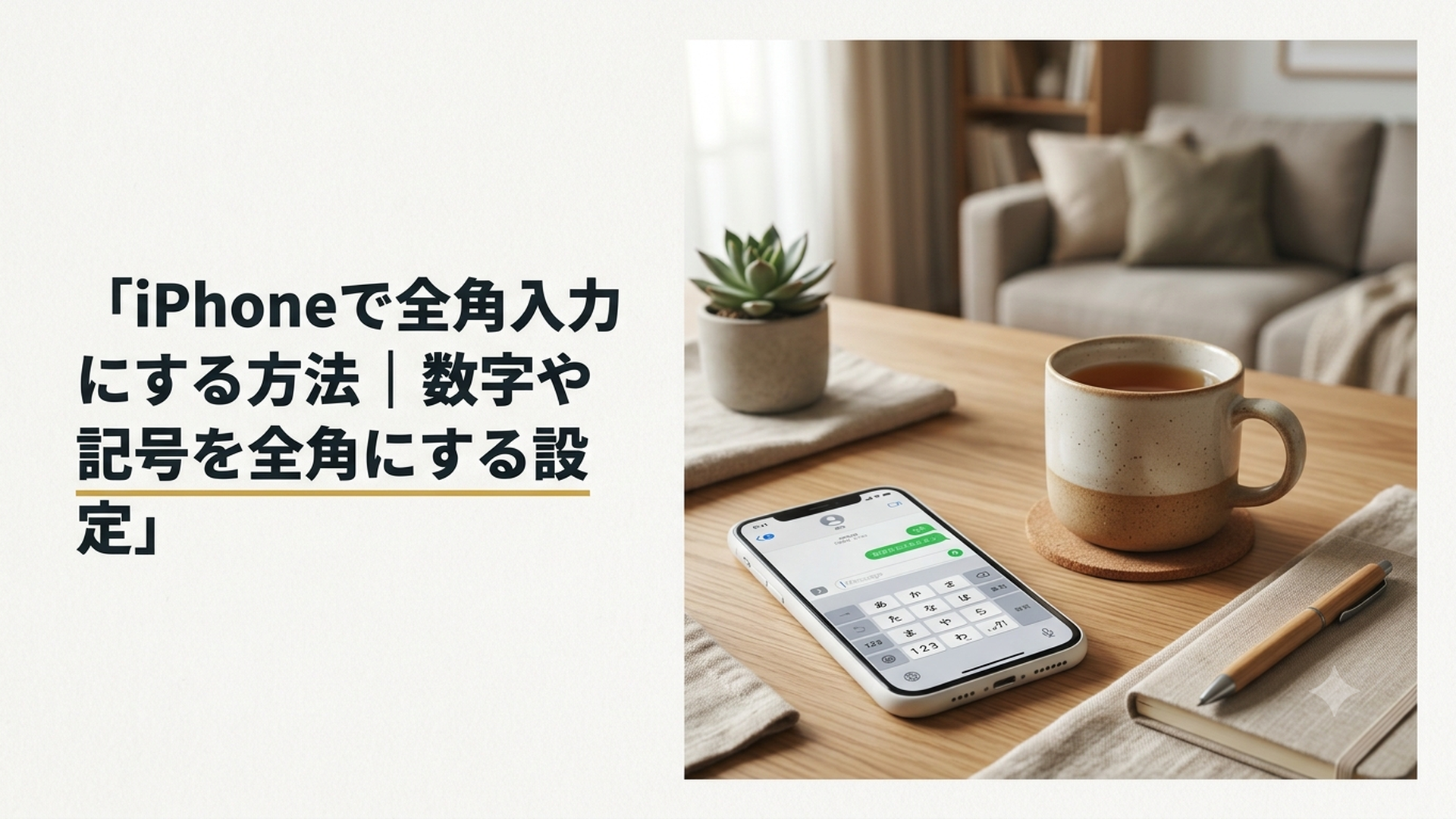 iPhoneの日本語キーボードで半角数字123を全角数字１２３へ変換している場面