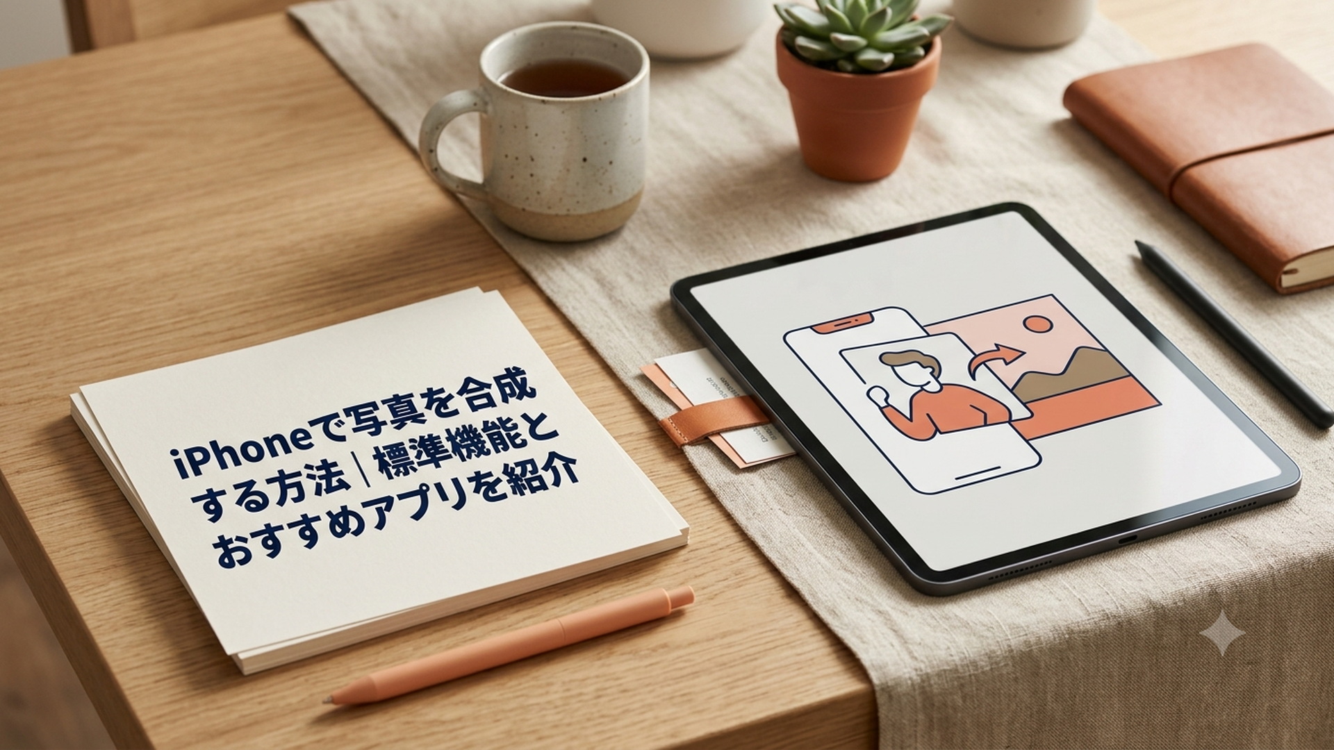 iPhoneで切り抜いた人物写真を別の背景へ重ねて合成している様子