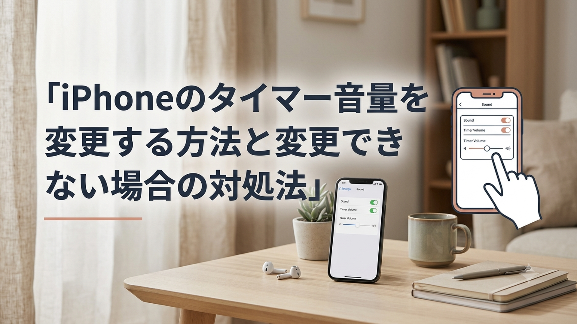 iPhoneの設定画面でタイマー音量を調整する様子