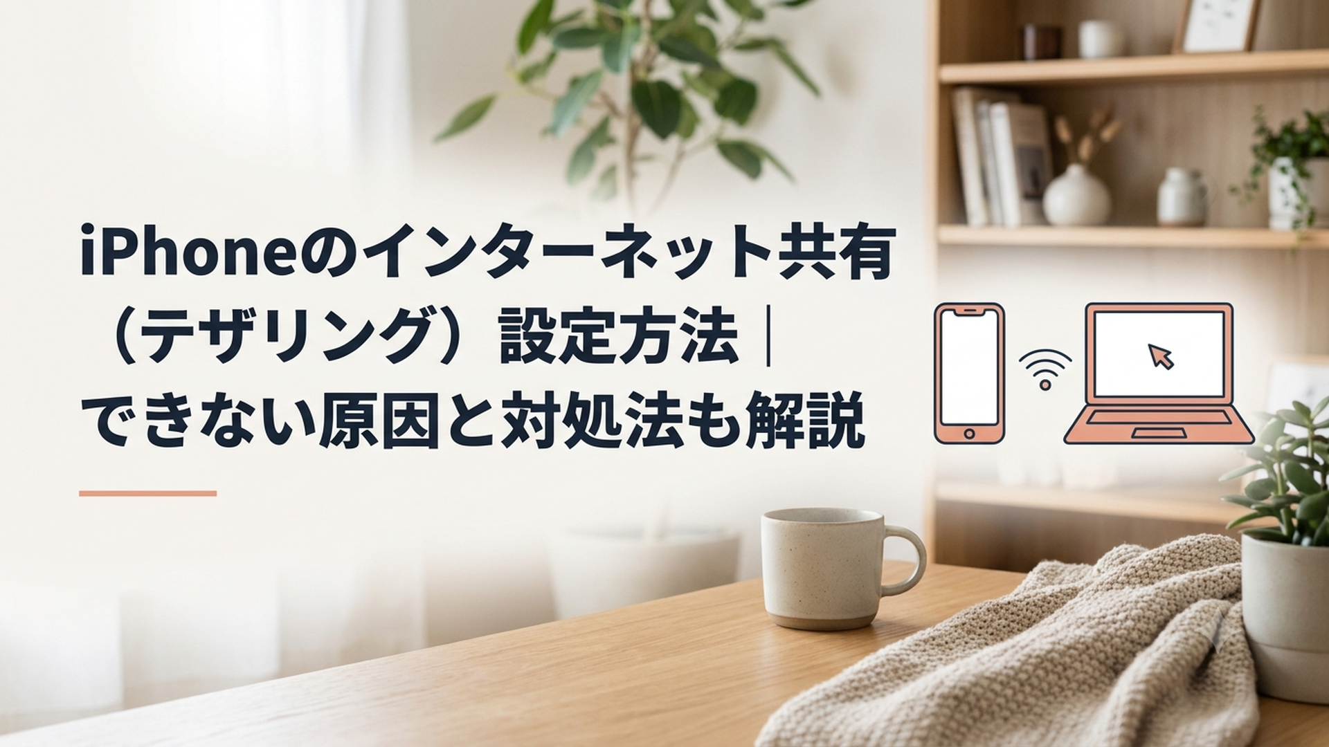 iPhoneのインターネット共有でノートパソコンをWi-Fi接続する手順を確認する様子