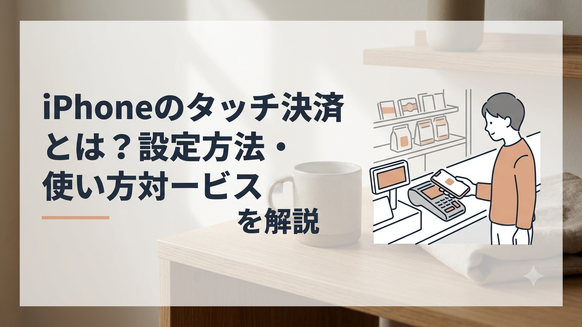 コンビニのレジでiPhoneを決済端末にかざして支払う様子