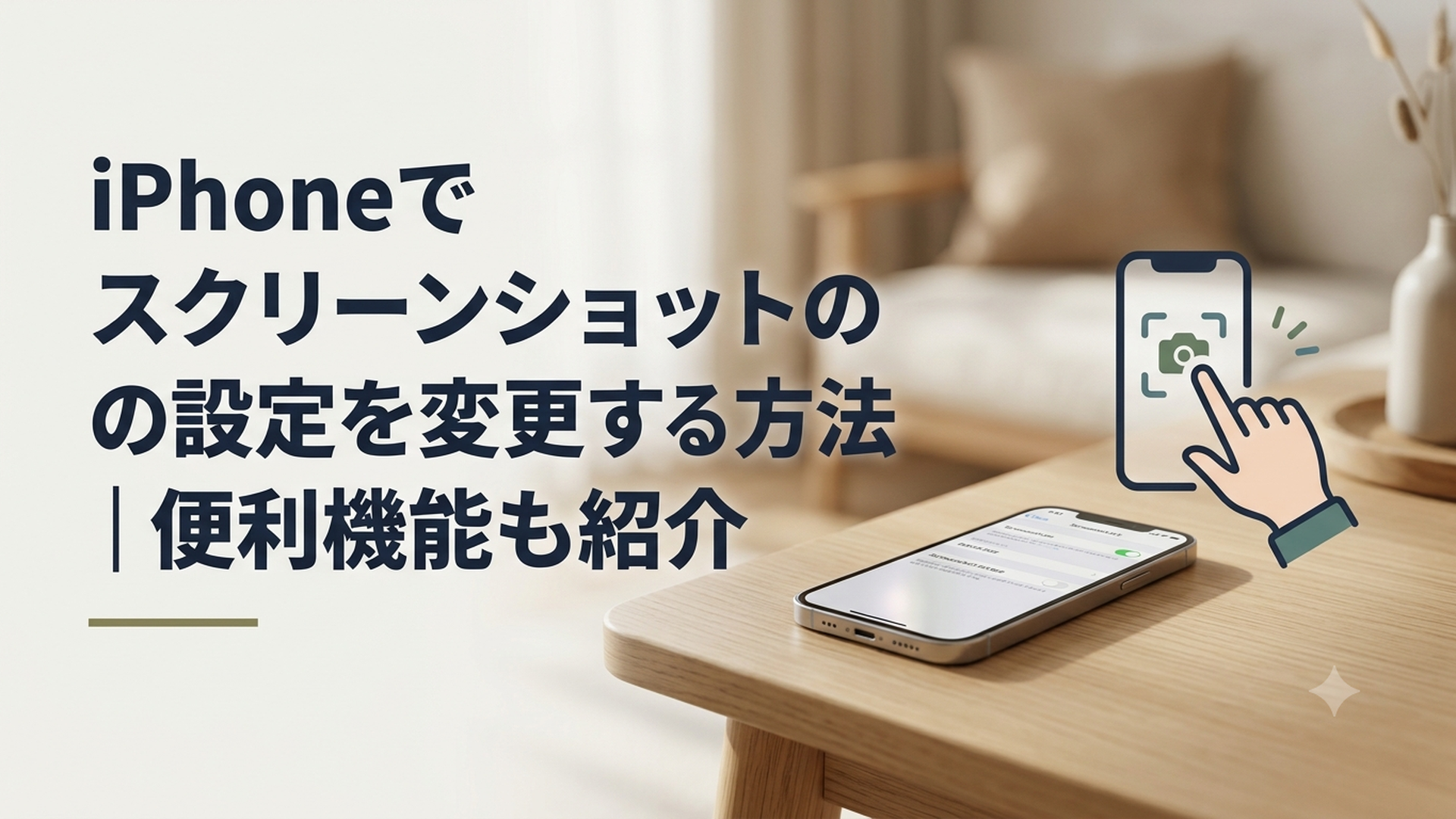 iPhoneの画面の取り込み設定を見ながらスクリーンショット機能を確認する女性