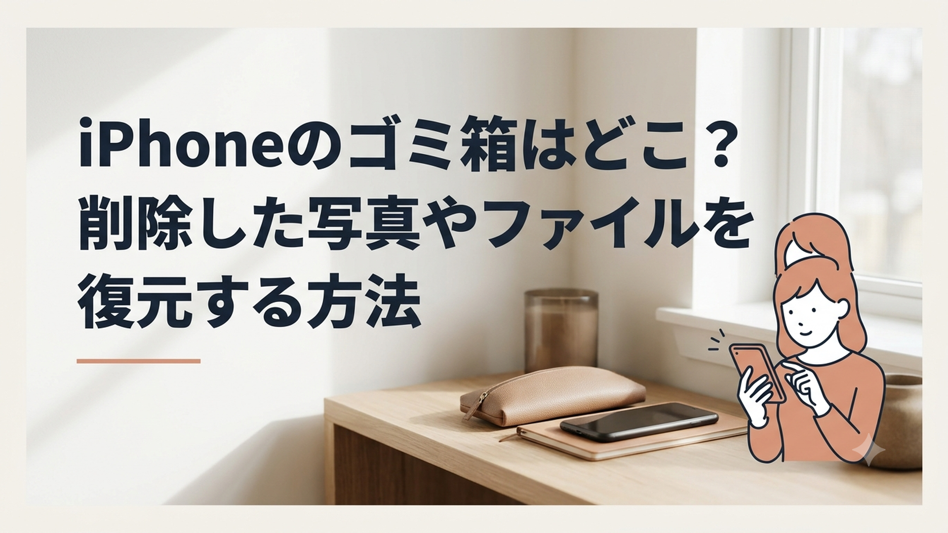 iPhoneで削除した写真やファイルの保存場所と復元方法を確認する女性