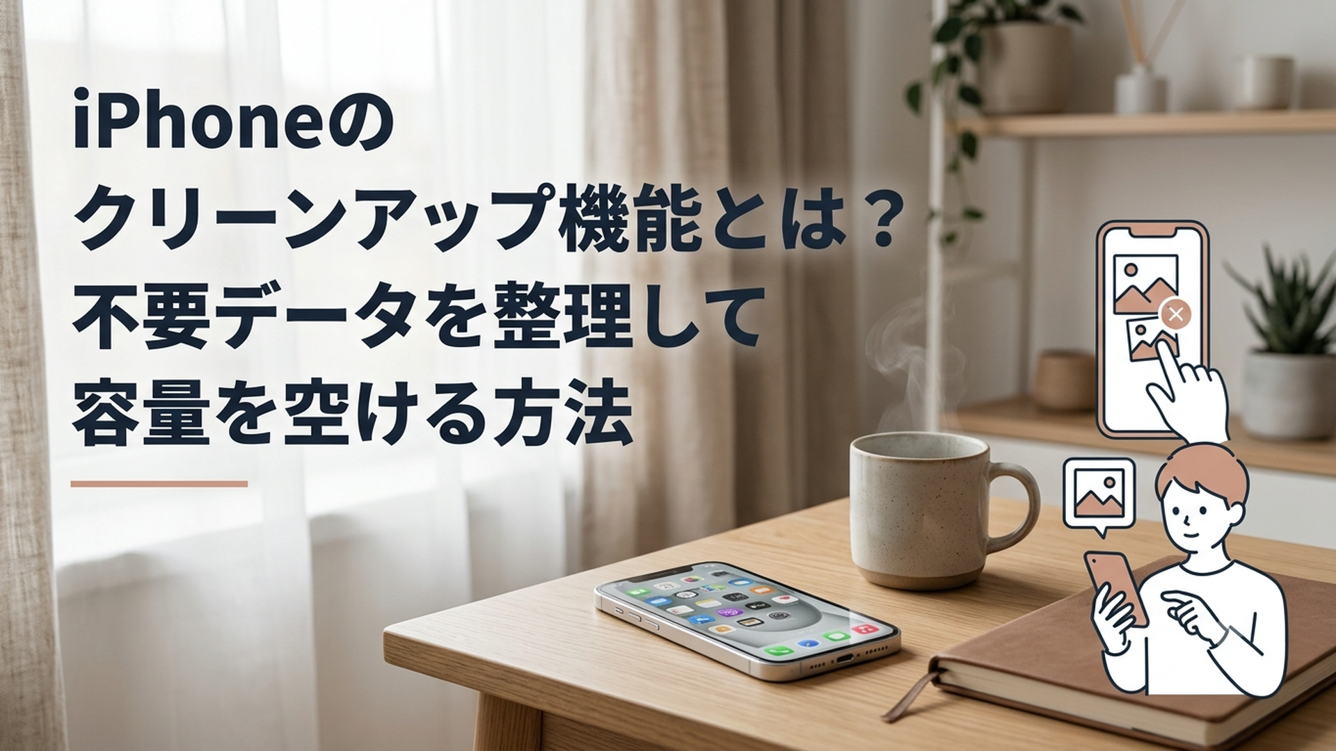 写真の不要物を消す機能とストレージ整理の違いを確認するiPhoneユーザー