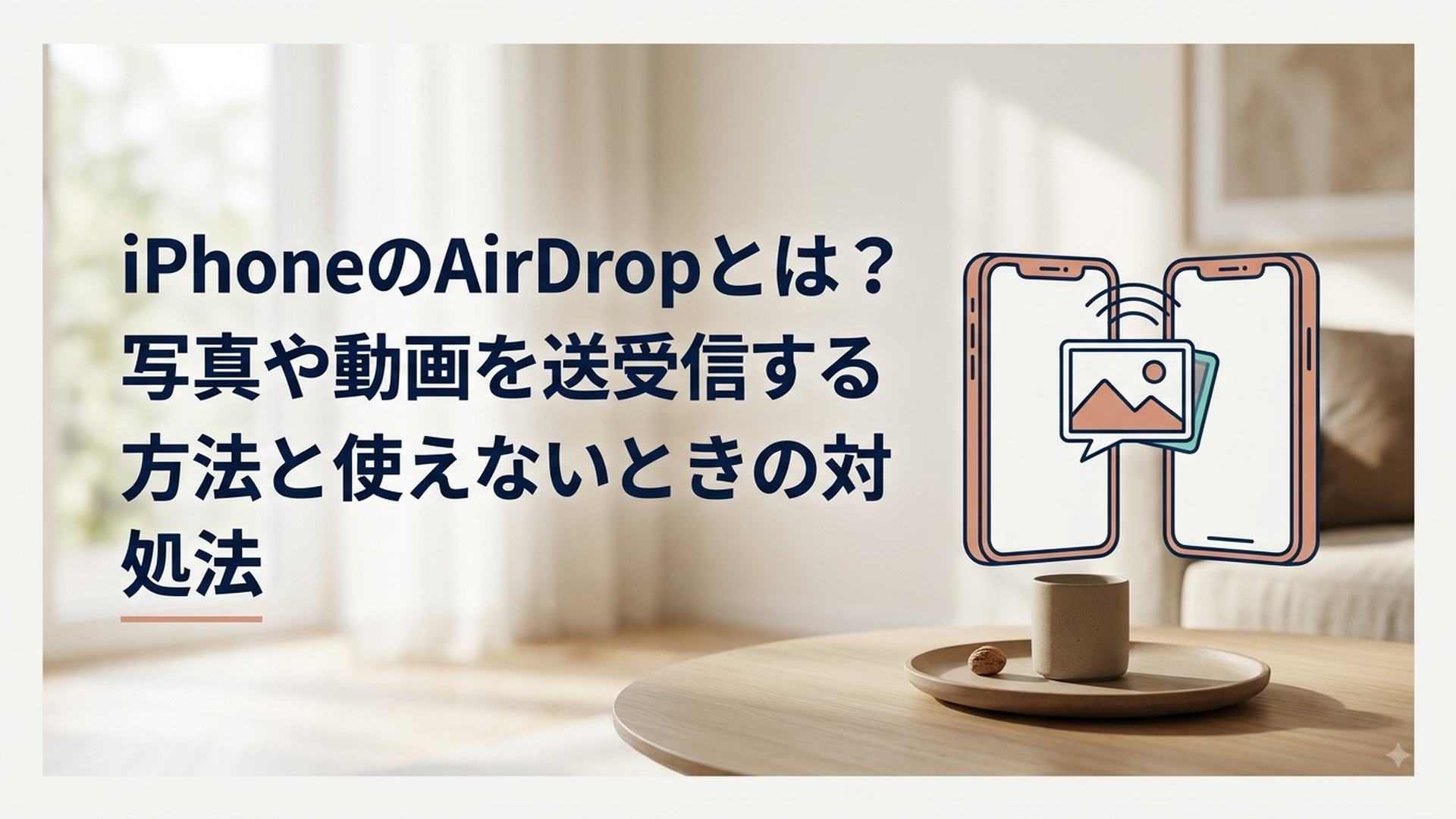 2台のiPhoneを近づけて写真や動画をAirDropで共有している様子
