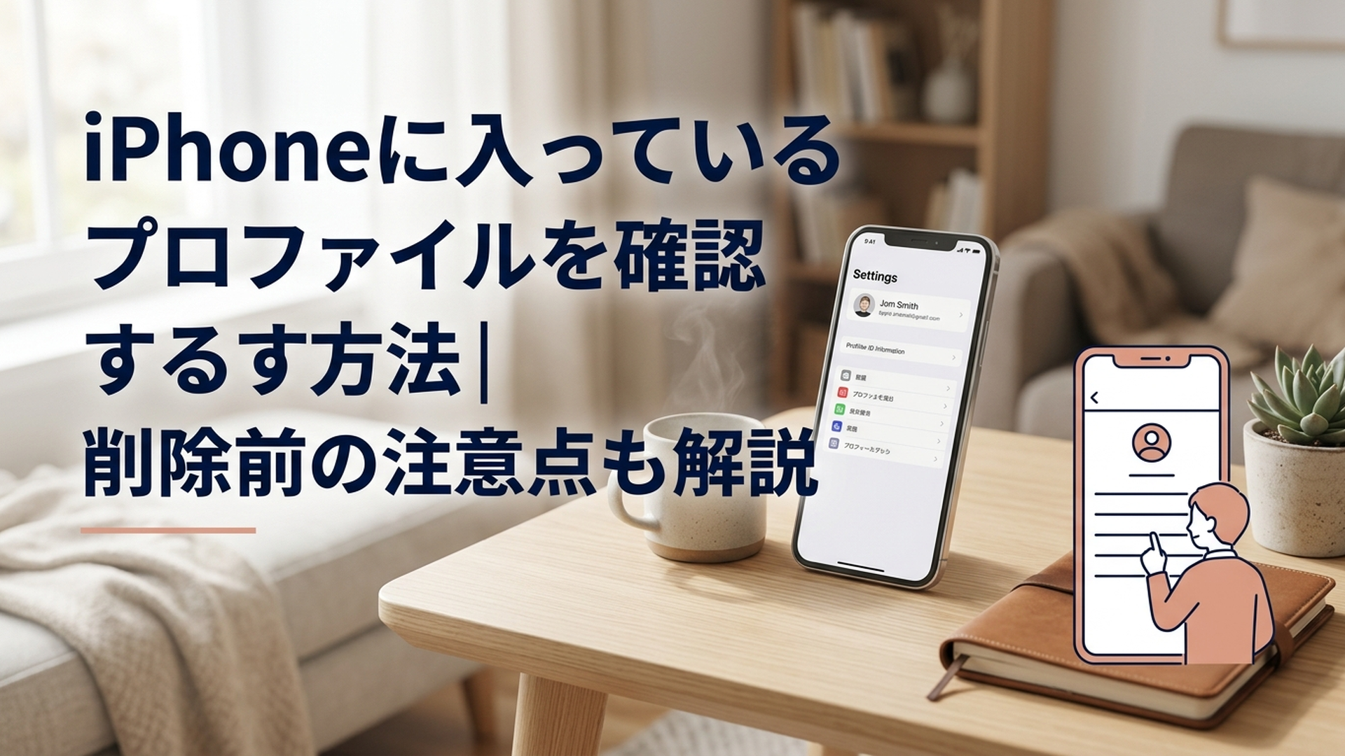 iPhoneの設定画面でプロファイルを確認している様子