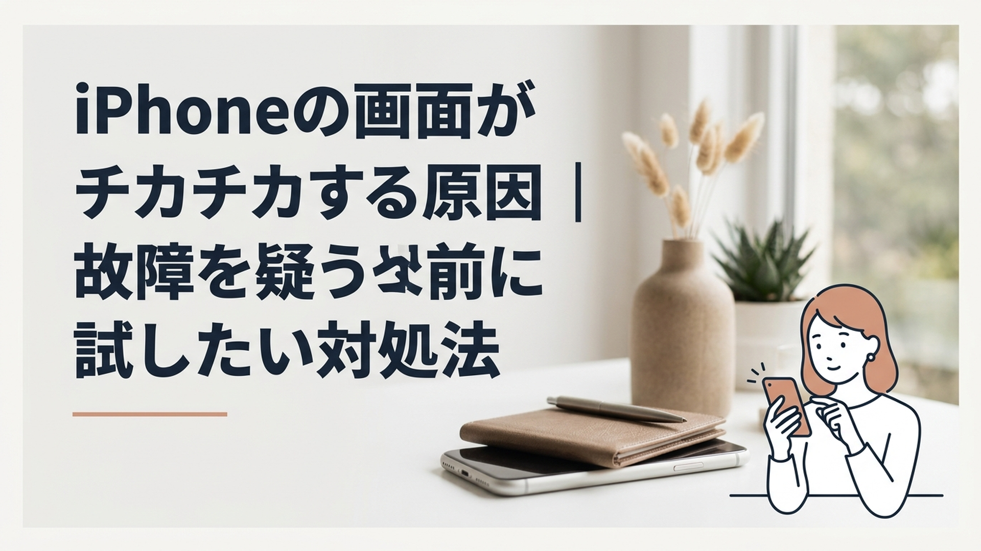 画面がチカチカするiPhoneの症状と対処法を確認する女性