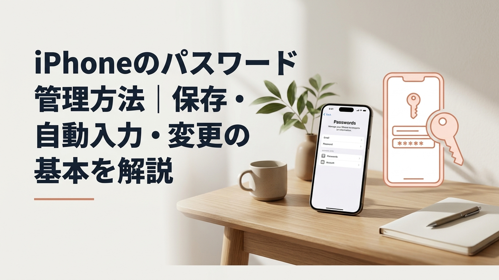 iOS 18以降のiPhoneでパスワードアプリを使いログイン情報を安全に管理するイメージ