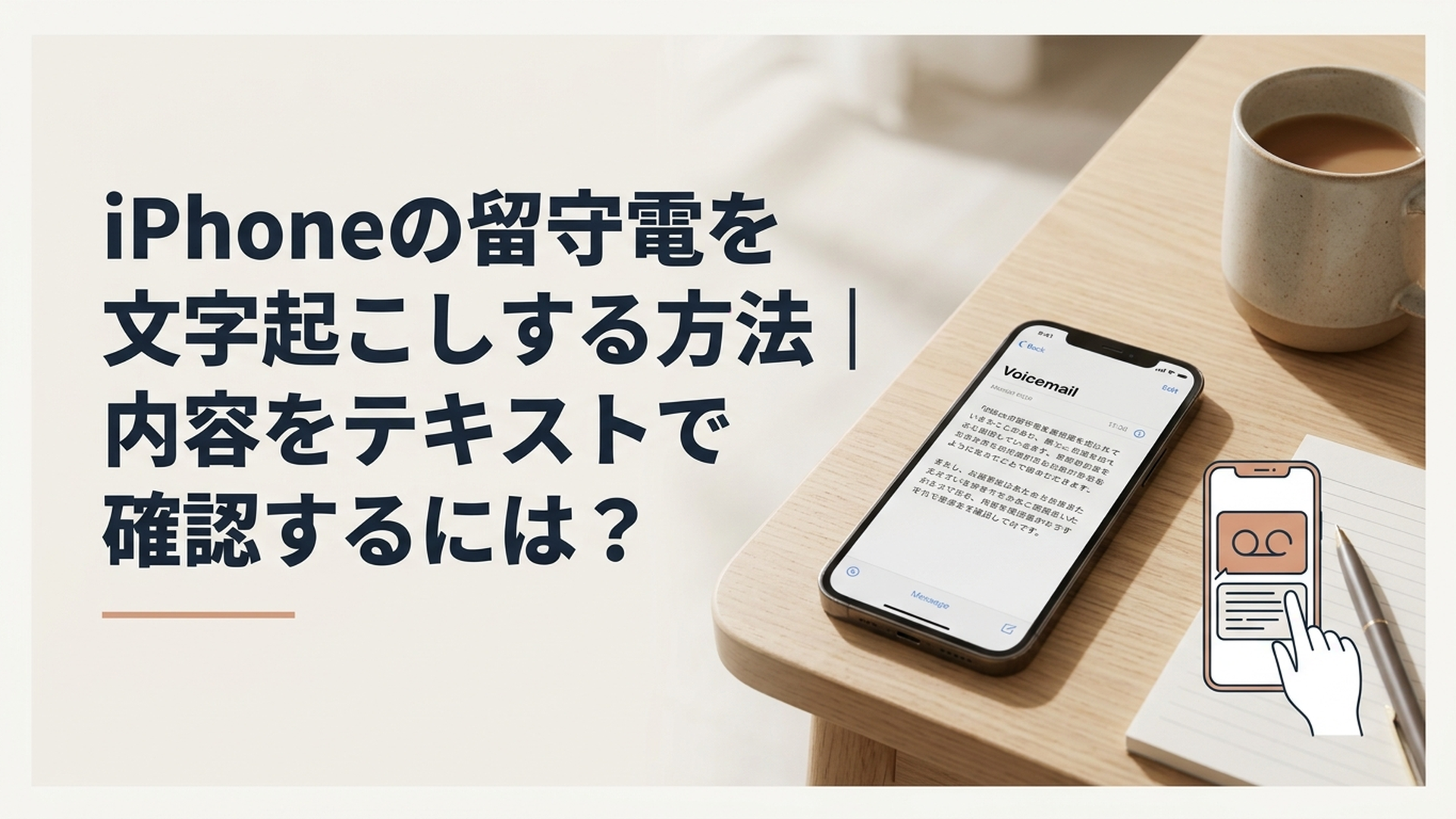 iPhoneの留守番電話に残されたメッセージが文字起こしされ、画面上で内容を確認している様子