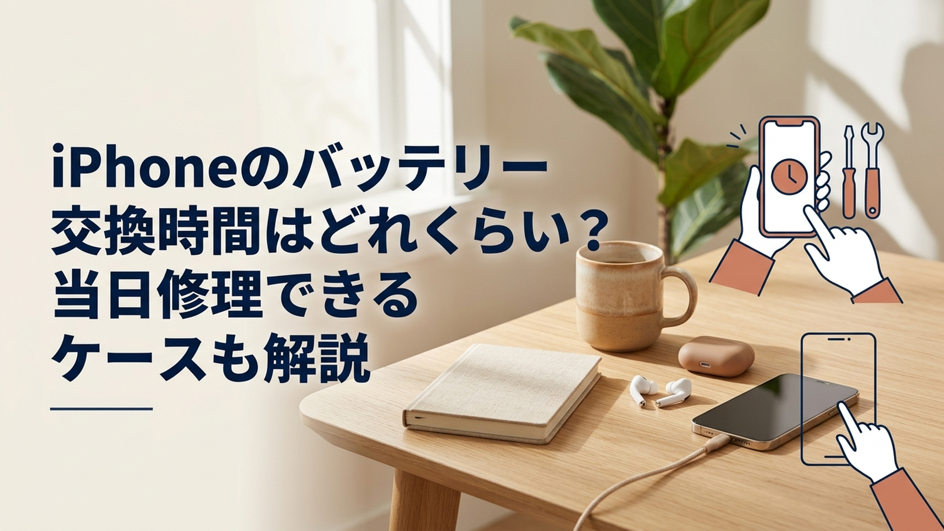 iPhoneのバッテリー交換にかかる時間と当日修理の目安を確認するイメージ