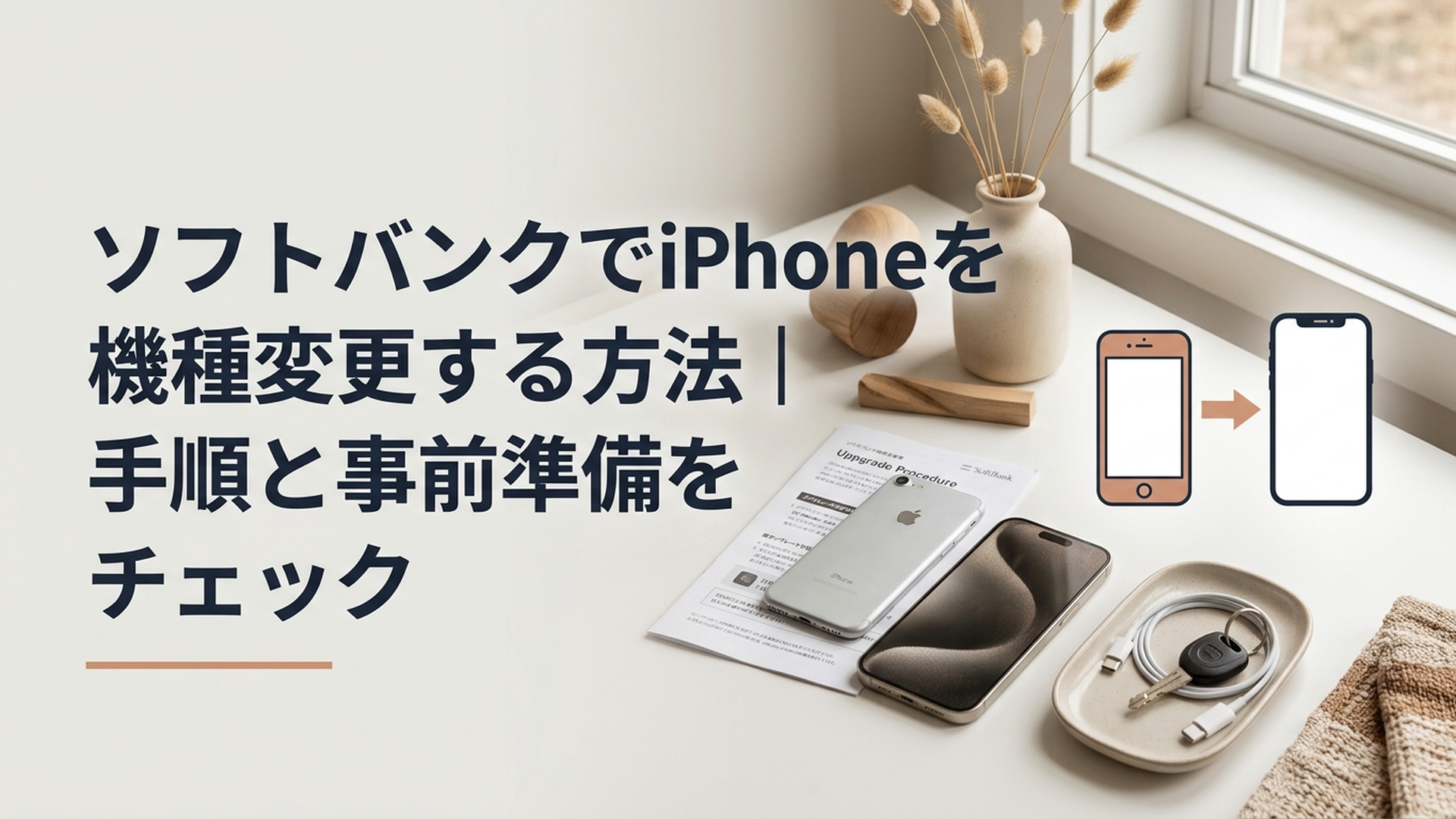 ソフトバンクで古いiPhoneから新しいiPhoneへ機種変更する流れを確認している様子