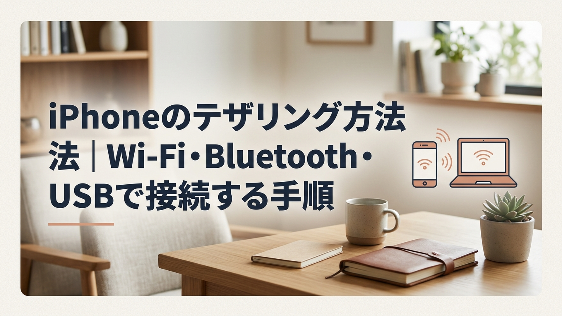 iPhoneのインターネット共有でノートパソコンをネットにつないでいる様子