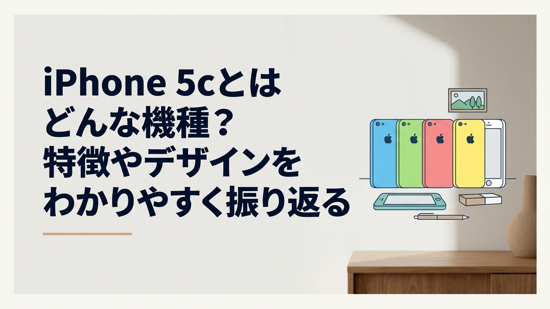 ブルー・グリーン・ピンク・イエロー・ホワイトのカラフルなiPhone 5cをイメージしたシーン