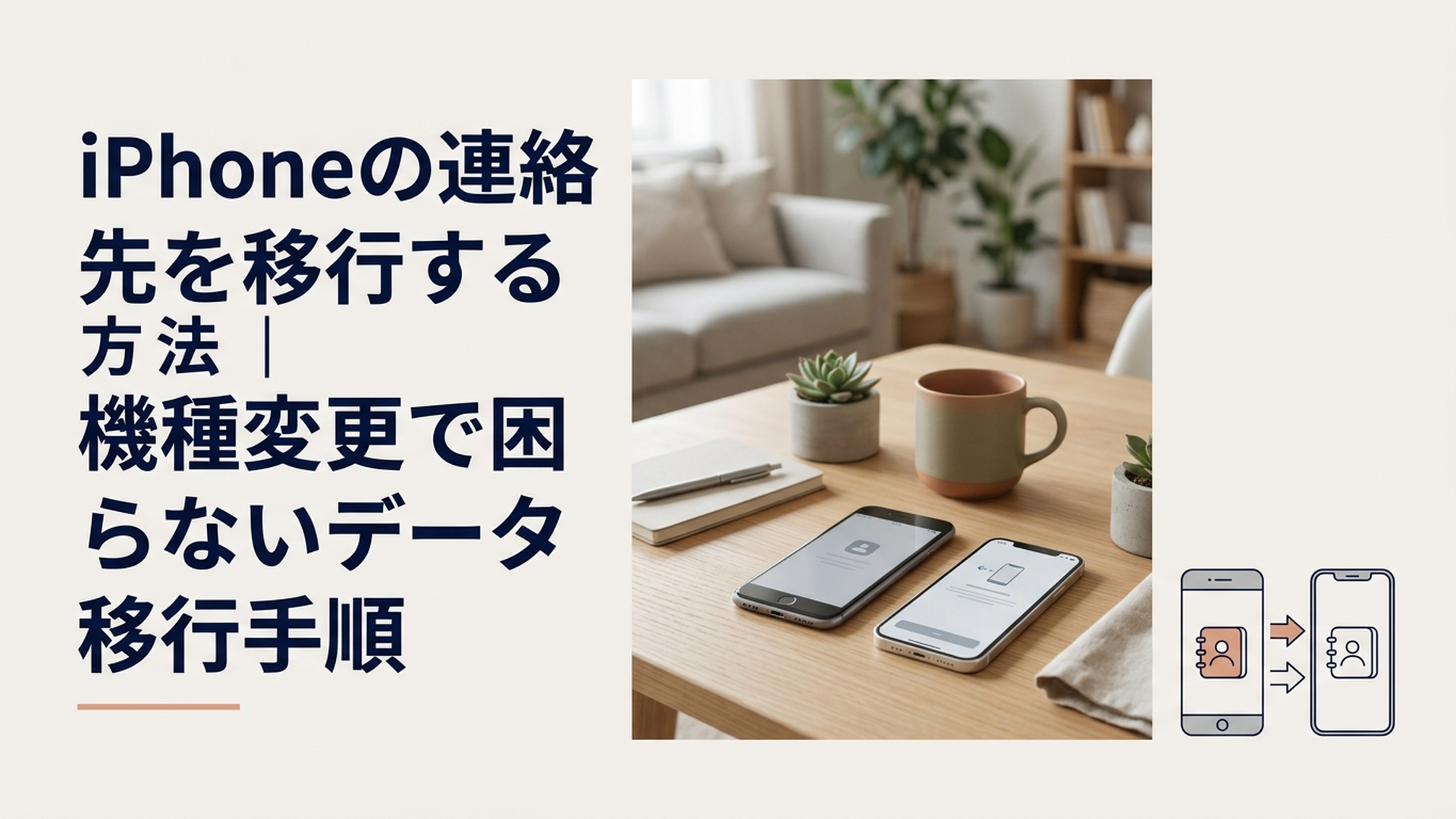 古いiPhoneから新しいiPhoneへ連絡先を安全に移行している様子