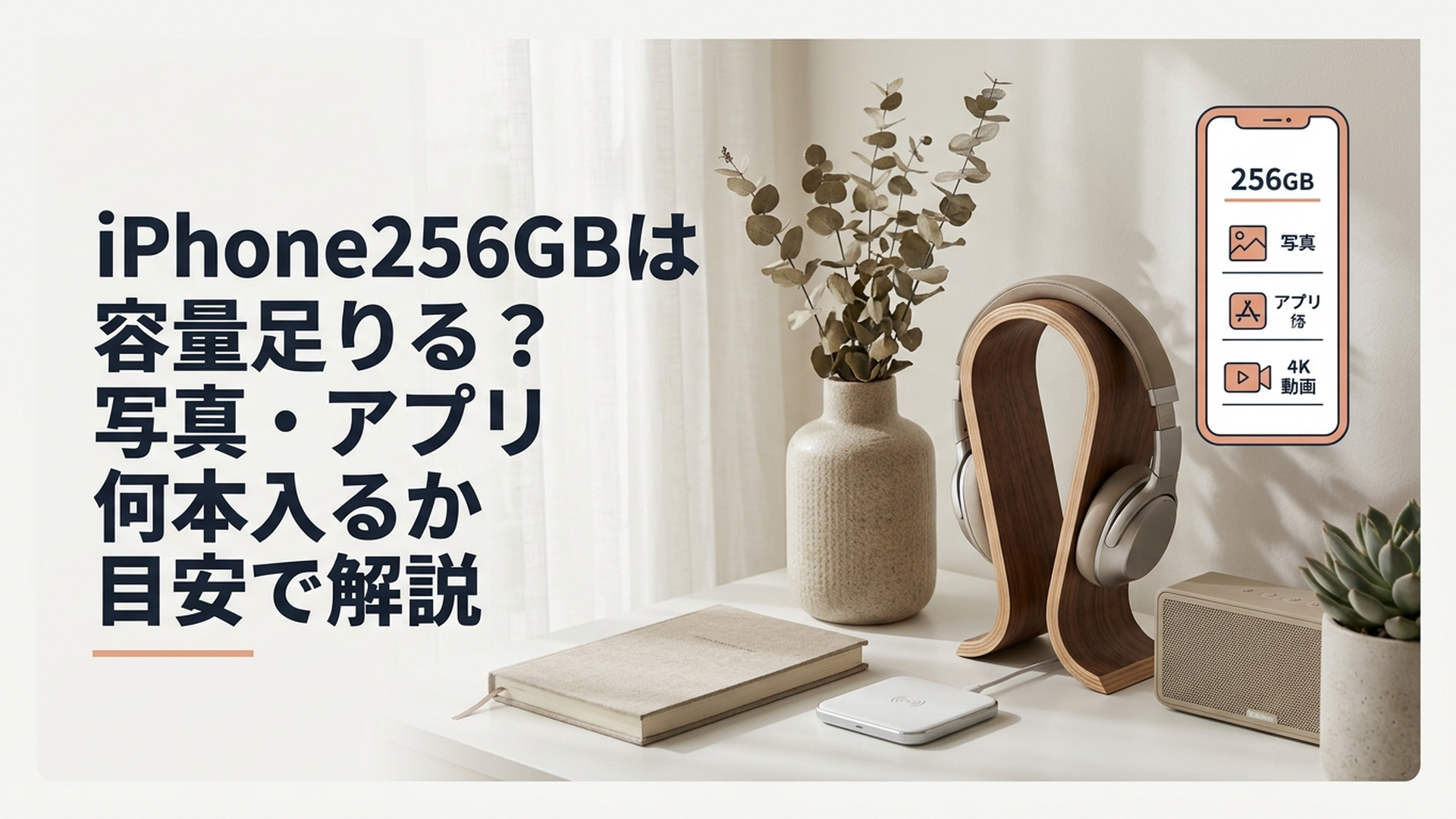iPhone256GBに写真やアプリや4K動画をどのくらい保存できるか比較しているスマートフォン画面
