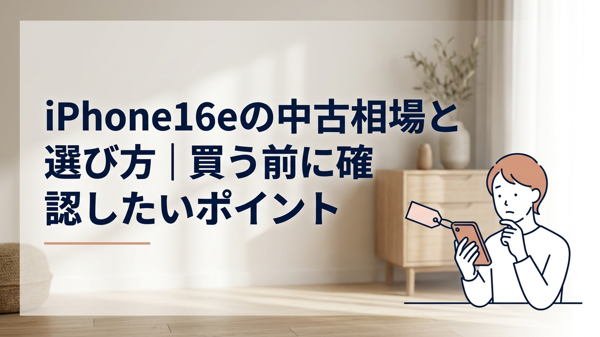 iPhone16eの中古端末と価格表示を見ながら購入を検討している様子