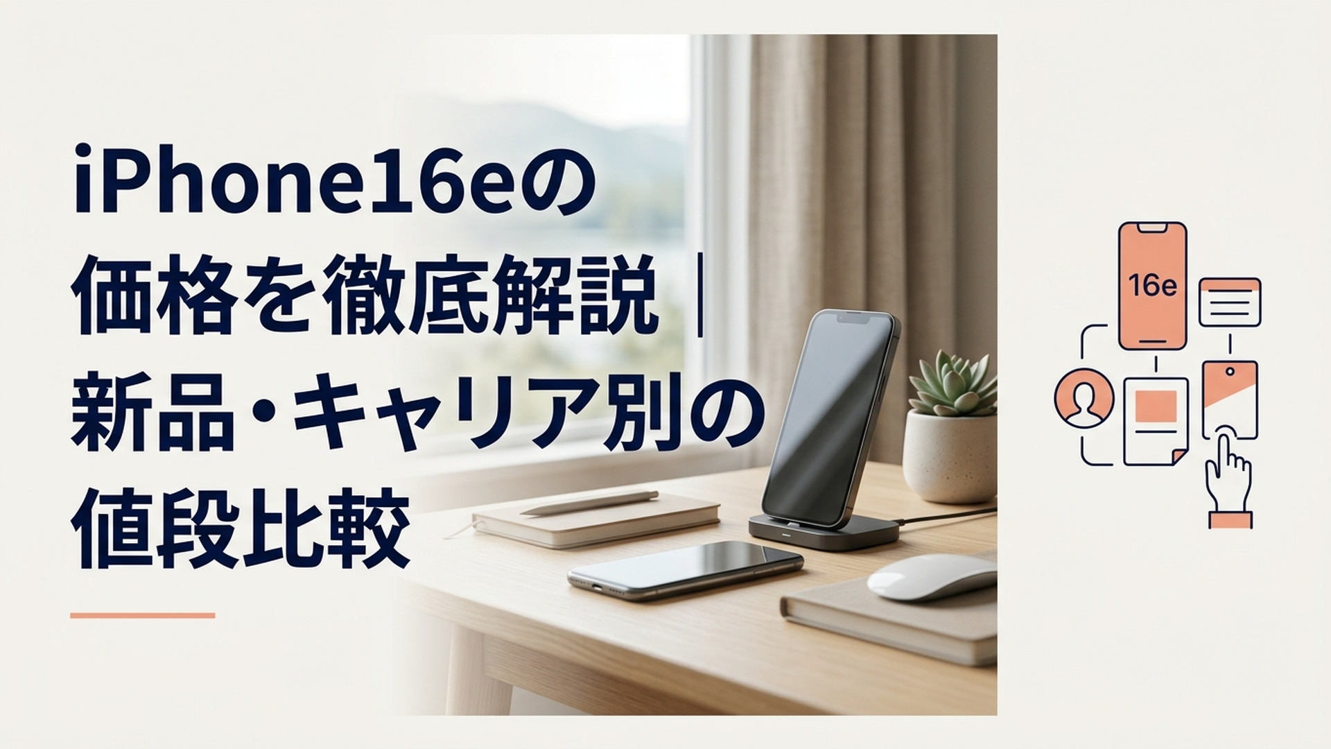 iPhone 16eの新品価格とキャリア別価格を比較しているイメージ