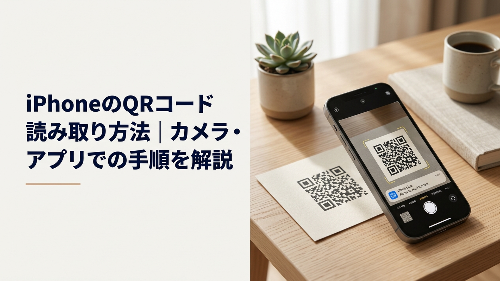 iPhoneのカメラをQRコードに向けて読み取っている様子