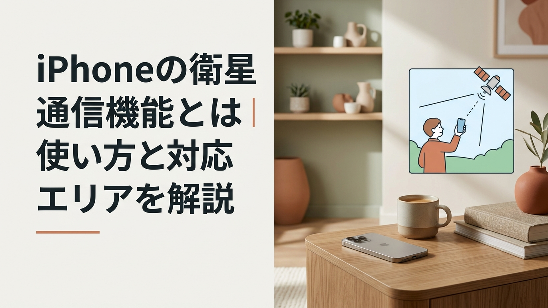屋外でiPhoneを持ち空が開けた場所から衛星通信へ接続する様子