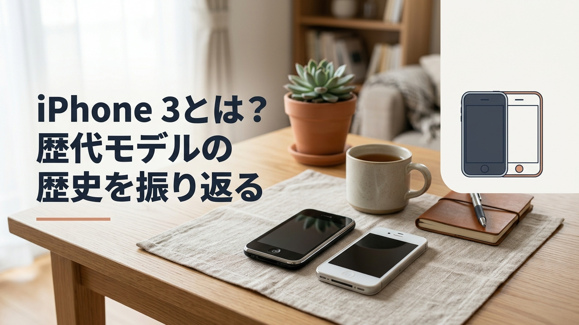iPhone 3GとiPhone 3GSを並べ日本で始まった初期iPhoneの歴史を表現したイメージ