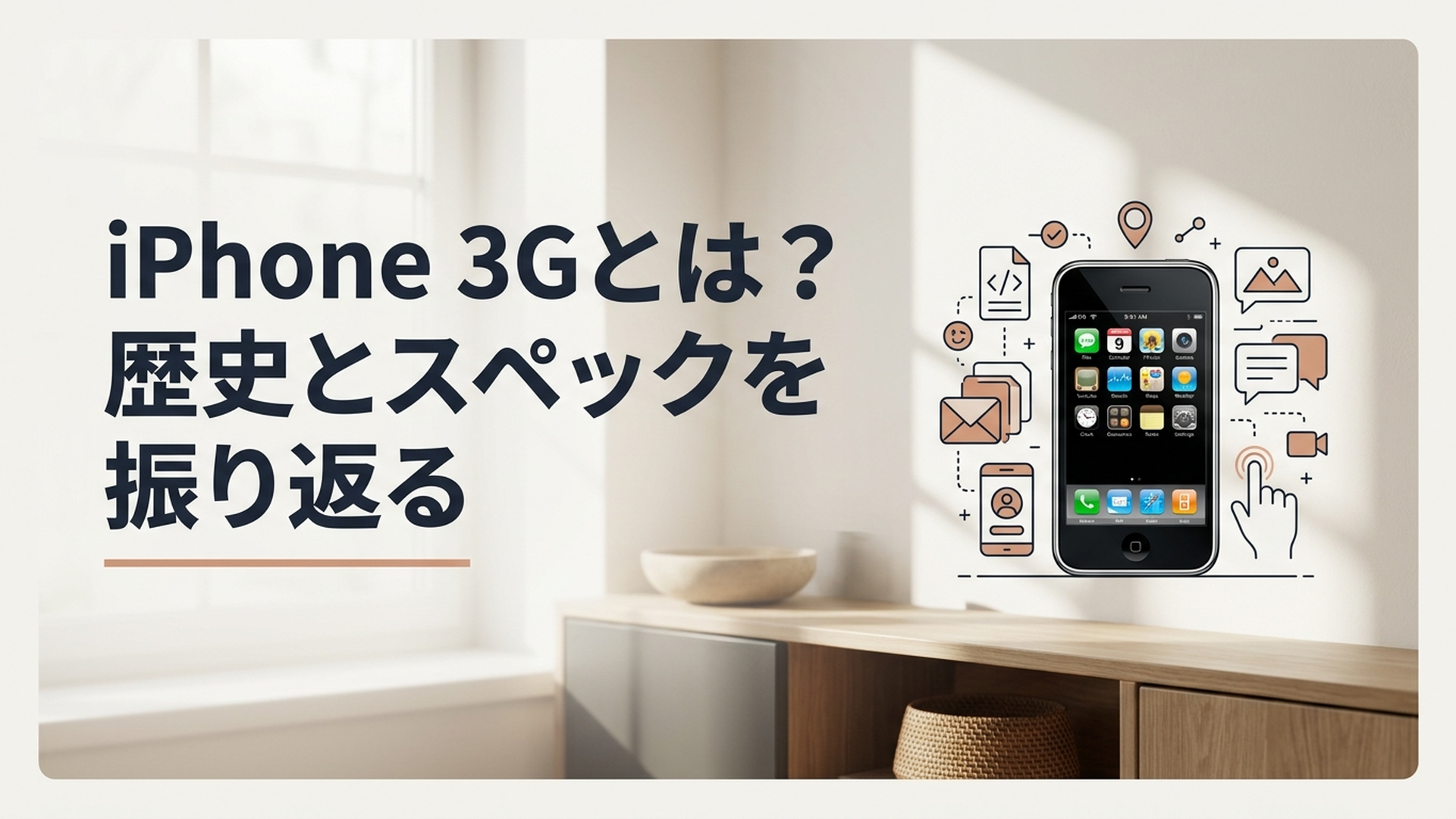 2008年に登場した黒いiPhone 3Gを中心に当時のスマートフォン時代を振り返るイメージ